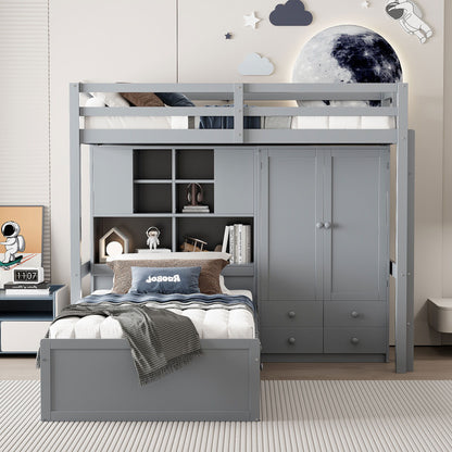 Bunk Bed With Drawers, Wardrobe, Storage Shelves And Hydraulic
