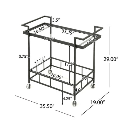 2 Tier Bar Cart, Utility Cart, Rolling Serving Cart, Kitchen Cart With Storage Shelves - Black