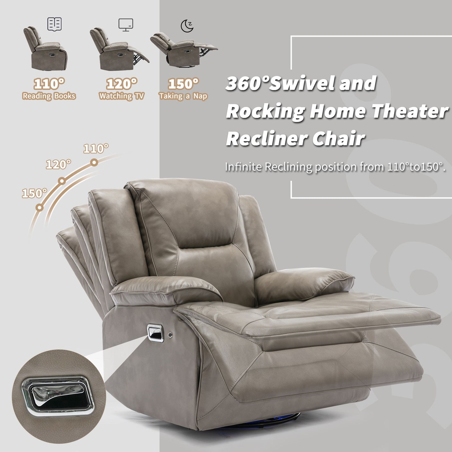 2 Seater Home Theater Recliner Manual Recliner Chair With A LED Light Strip Two Cup Holders And A Storage Box For Living Room