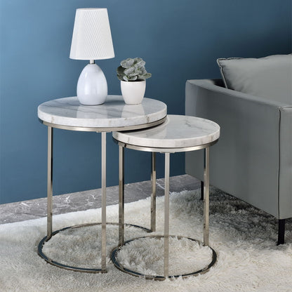 Zaidee - Nesting Table Set - Marble Top & Nickel