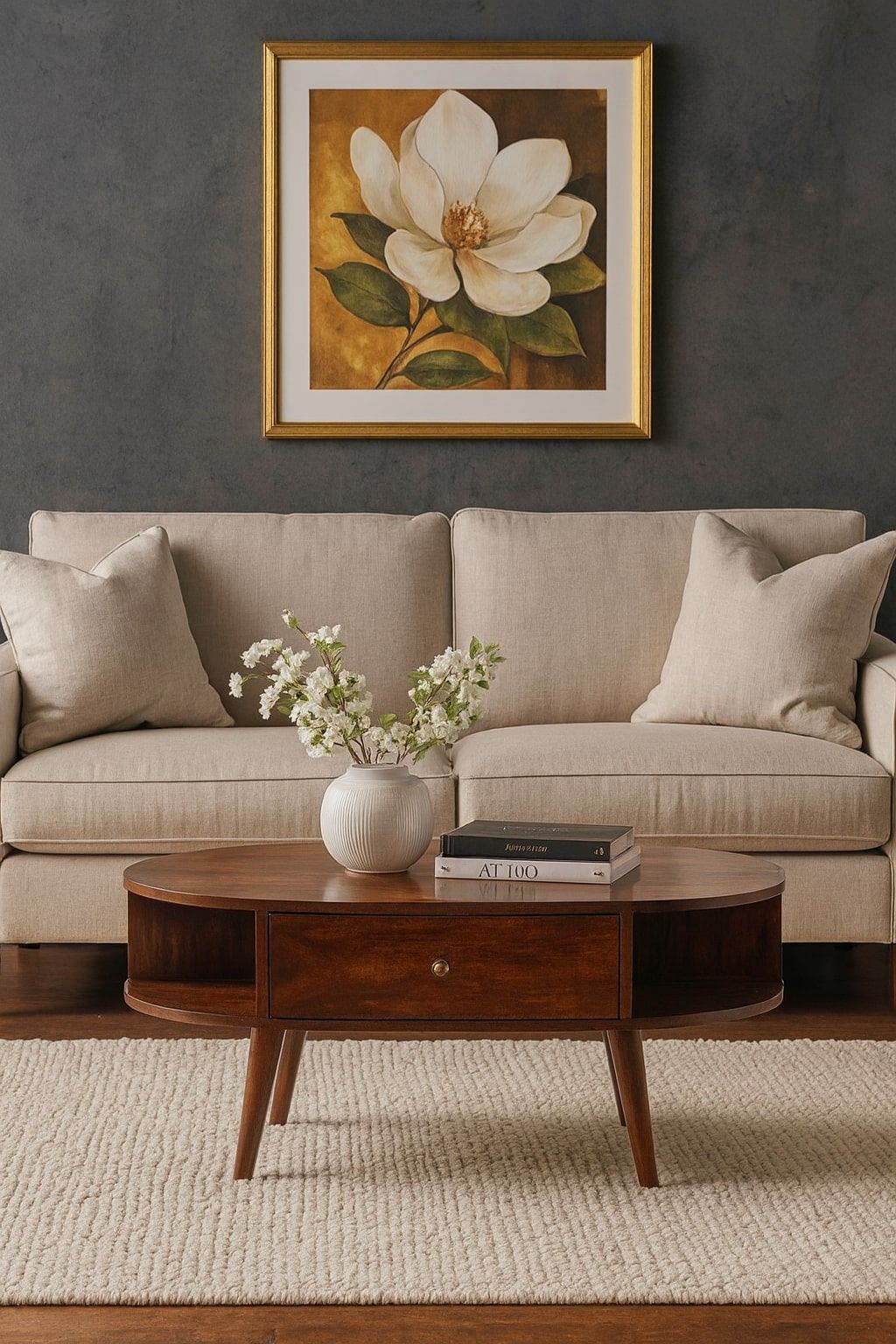 Oval Coffee Table With 1 Drawer - Chestnut