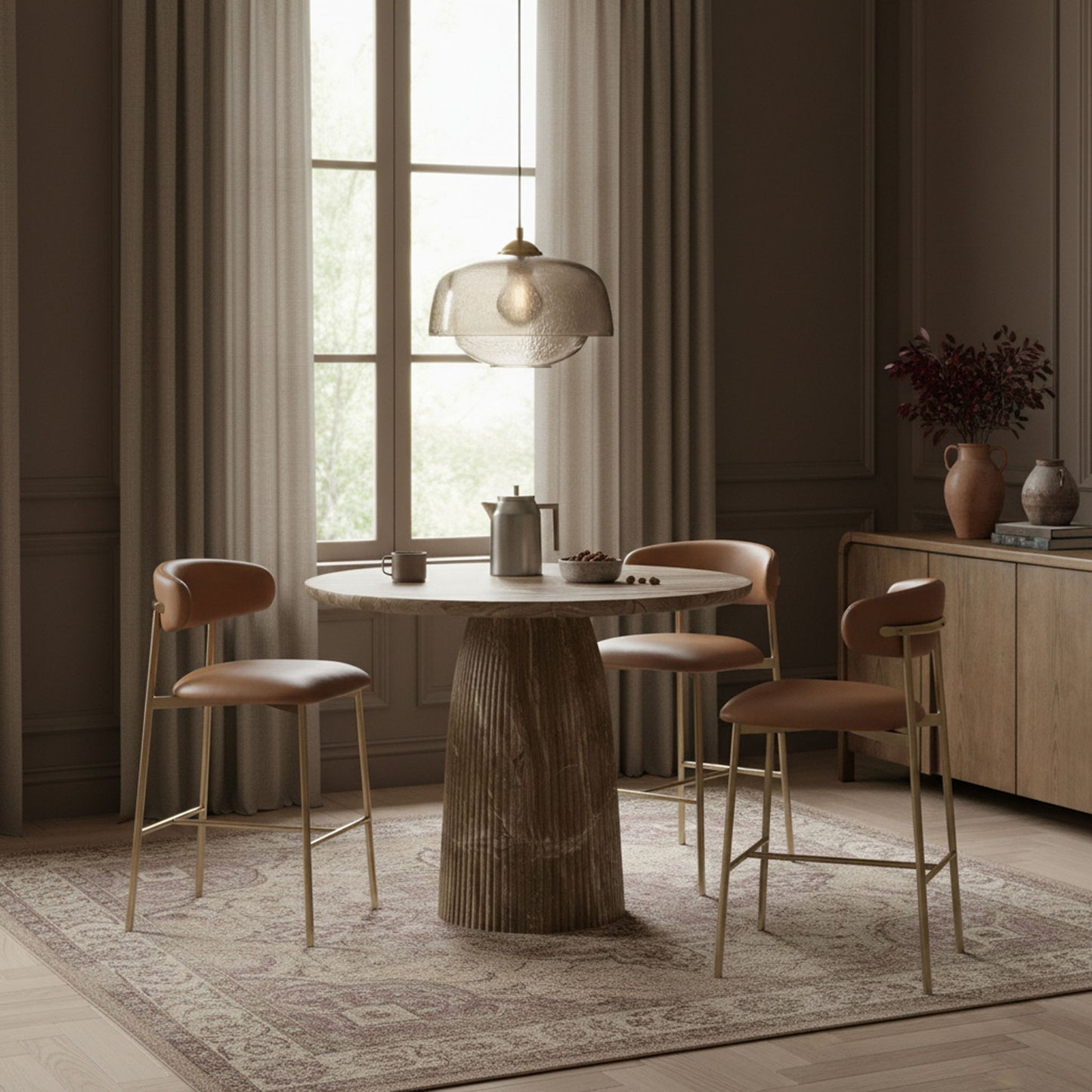 Lupita - Vegan Leather Upholstered Bar Stool With Brushed Gold Frame (Set of 2)