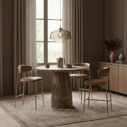 Lupita - Vegan Leather Upholstered Bar Stool With Brushed Gold Frame (Set of 2)