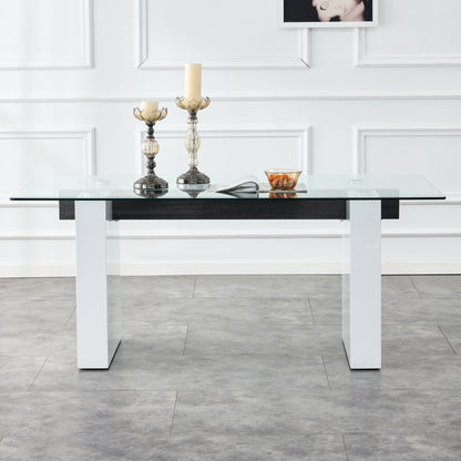 Modern Rectangular Table With Patterned Top And Large Legs For Kitchen And Dining - White