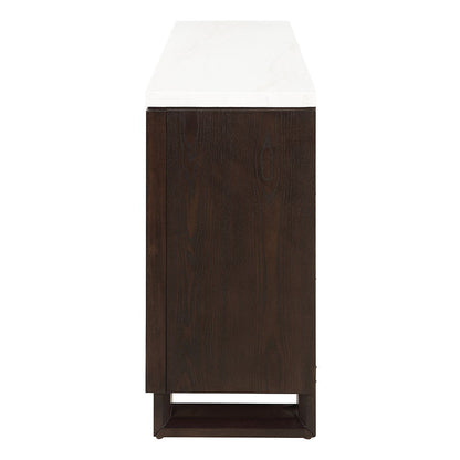 Edwyn - Server With Fireplace - Natural Marble Top & Espresso