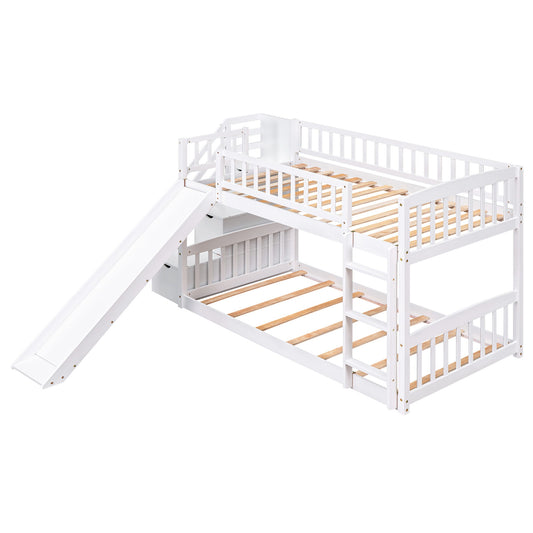 Twin Over Twin Stairway Bunk Bed & Two Drawers And Slide - White