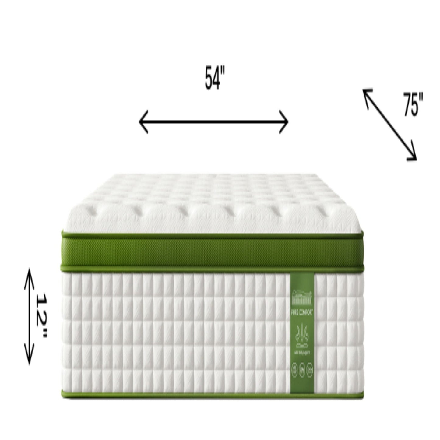 12" Full Size Hybrid Mattress With Gel Memory Foam & Pocket Springs - Green