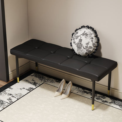 Multifunctional Shoe Bench, Sturdy Metal Legs With Gold Accents - Black
