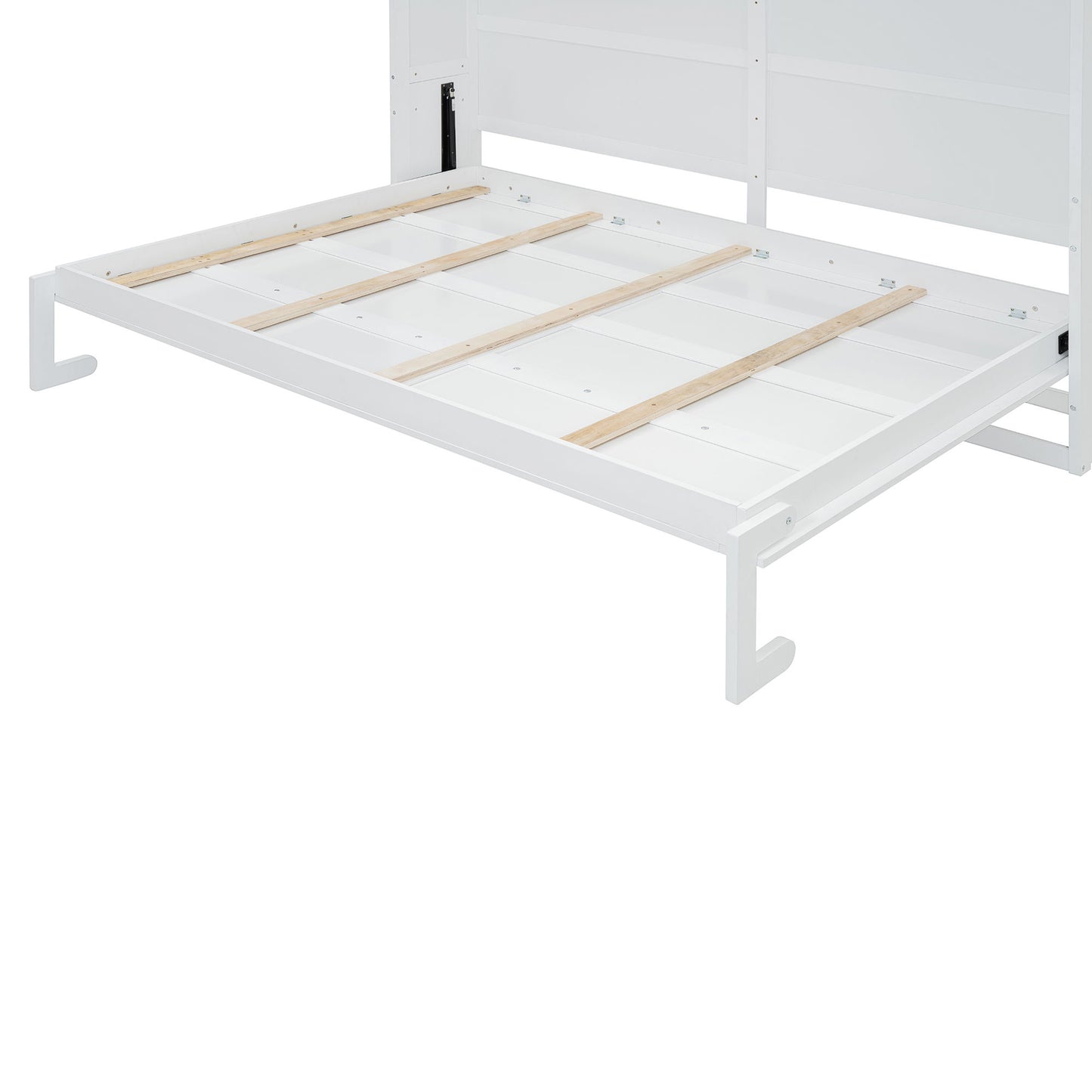 Queen Size Murphy Wall Bed With Top Cabinets & Wine Rack - White