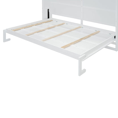 Queen Size Murphy Wall Bed With Top Cabinets & Wine Rack - White