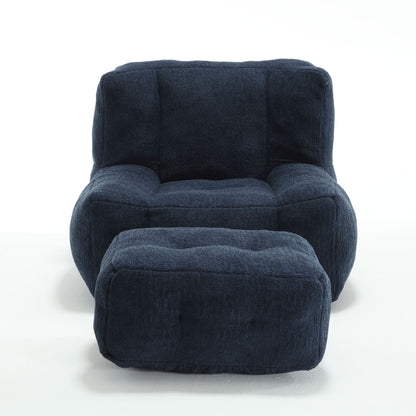 Modern Indoor Fluffy Bean Bag Chair With Memory Foam And Ottoman, Super Soft