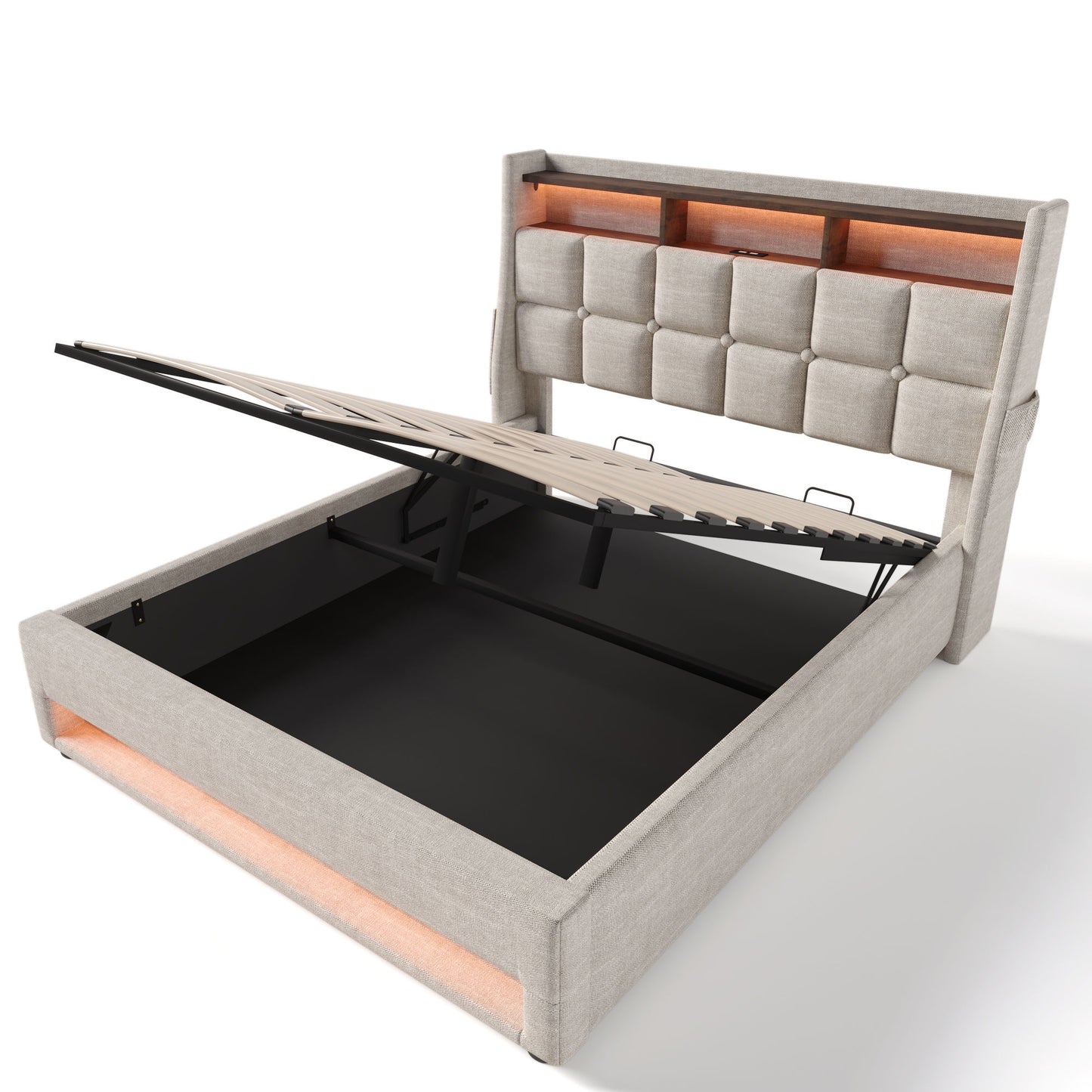 Upholstered Platform Bed With A Hydraulic Storage System, LED And USB Charging (Without Mattress)
