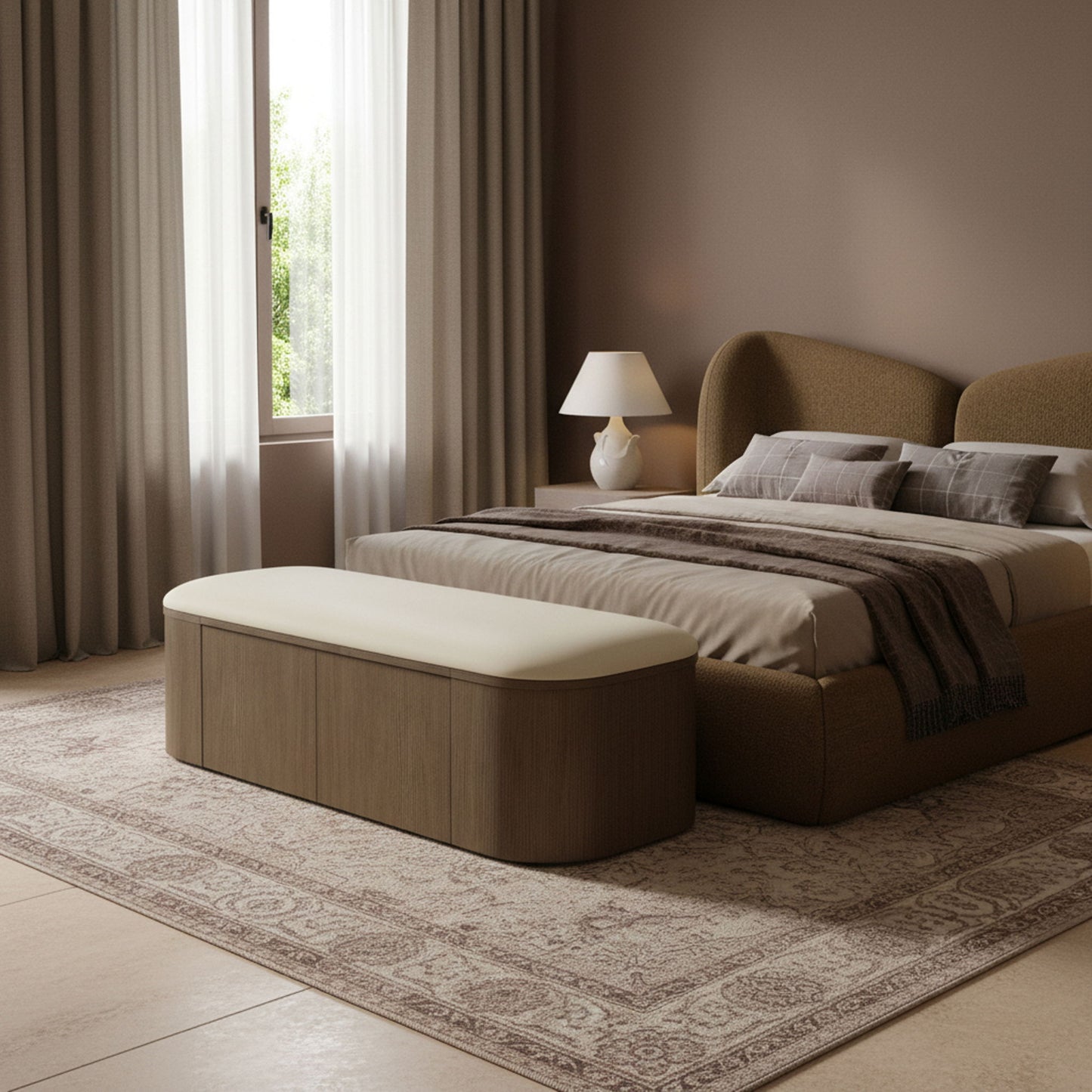 Velden - Upholstered Storage Bench With Stained Brown Base