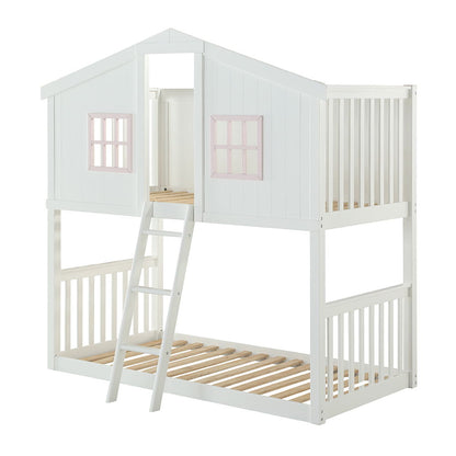 Rohan Cottage - Twin Over Twin Bunk Bed - White & Pink