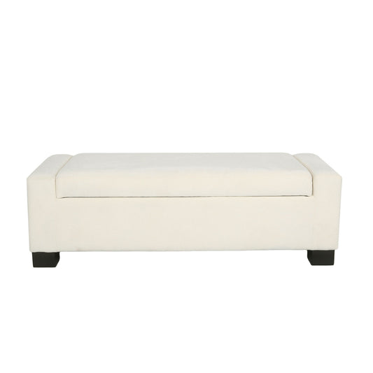 Elegant Ottoman Bench With Textured Fabric, Hinged Lid For Seating And Storage - White