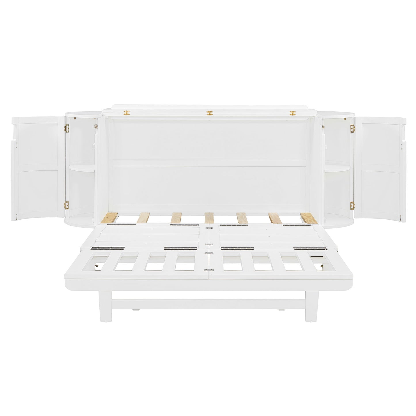 Queen Murphy Bed With Hidden Storage & Modern Woven Design - White