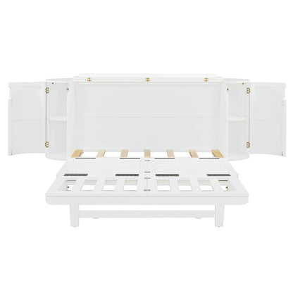 Queen Murphy Bed With Hidden Storage & Modern Woven Design - White