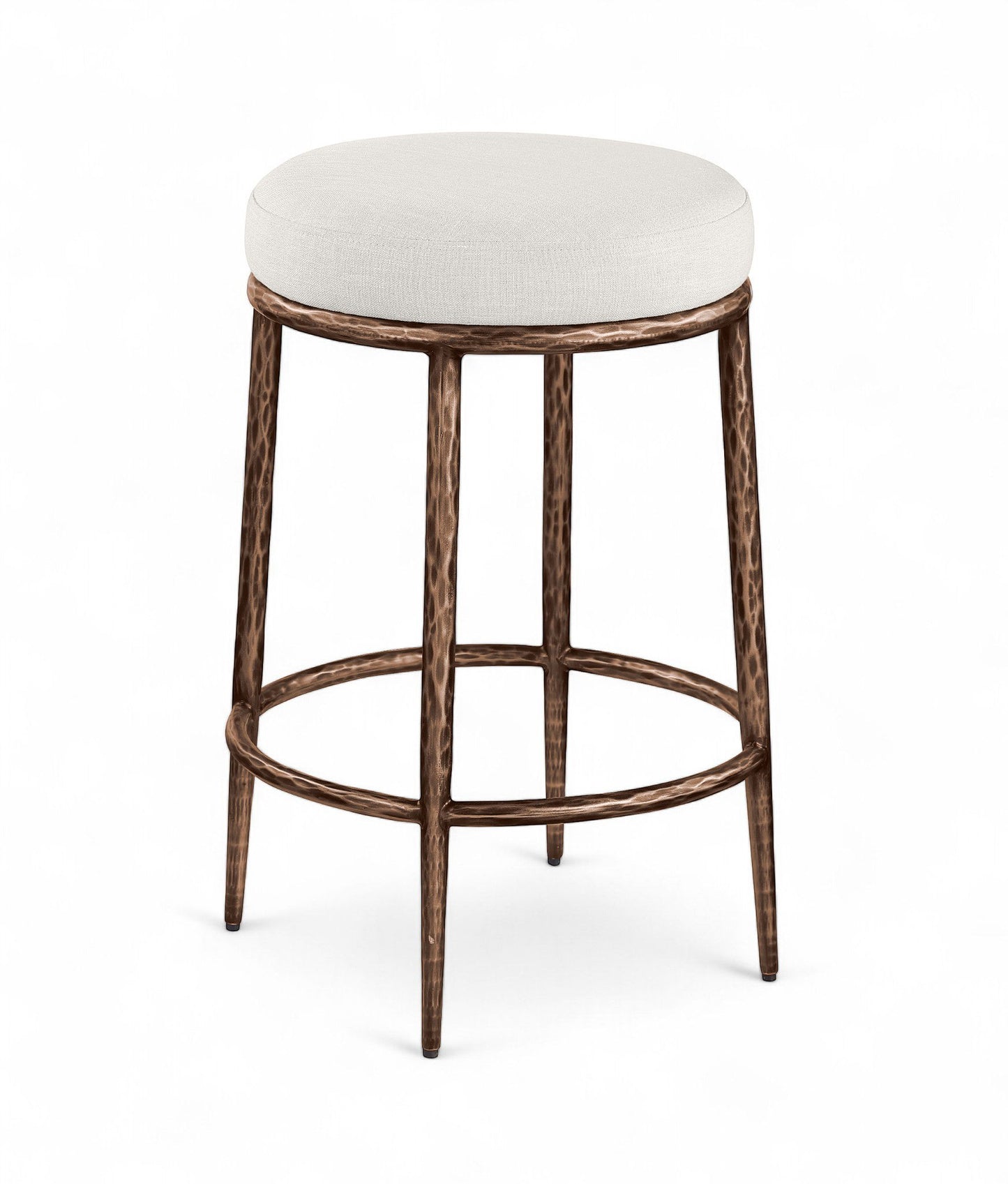 Ferro - Linen Textured Performance Fabric Upholstered Backless Counter Stool - Cream / Brushed Bronze