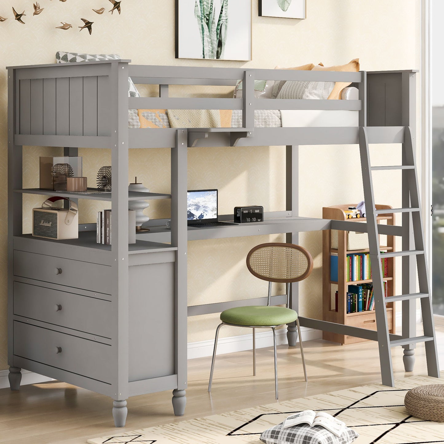 Loft Bed With Drawers With Desk And Shelves