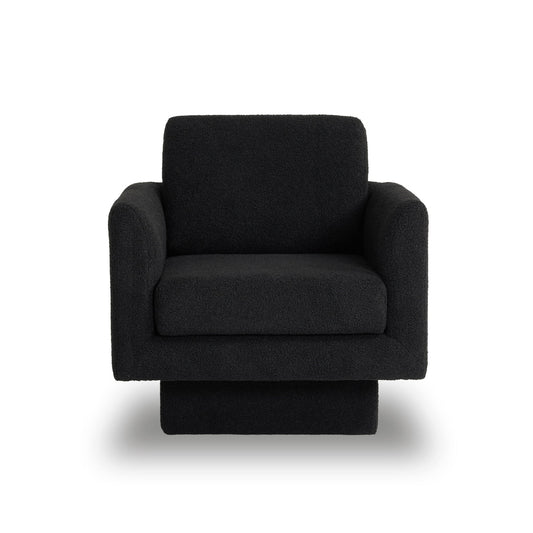360° Modern Swivel Accent Chair Round Armchair, Thick Padded Single Lounge Sofa Upholstered Comfy - Black