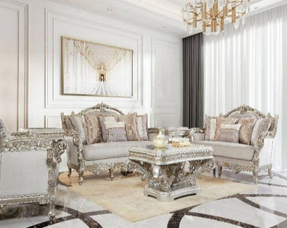 HD-1609 - 3 Piece Sofa Set - Silver With Gold Highlighting