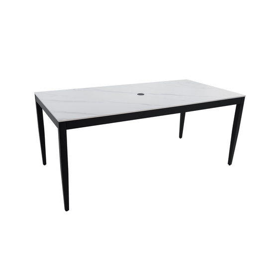 Outdoor Modern Patio Dining Table, Post Tapered Legs Seats 6, Weatherproof & Rust Free - Ember Black / White