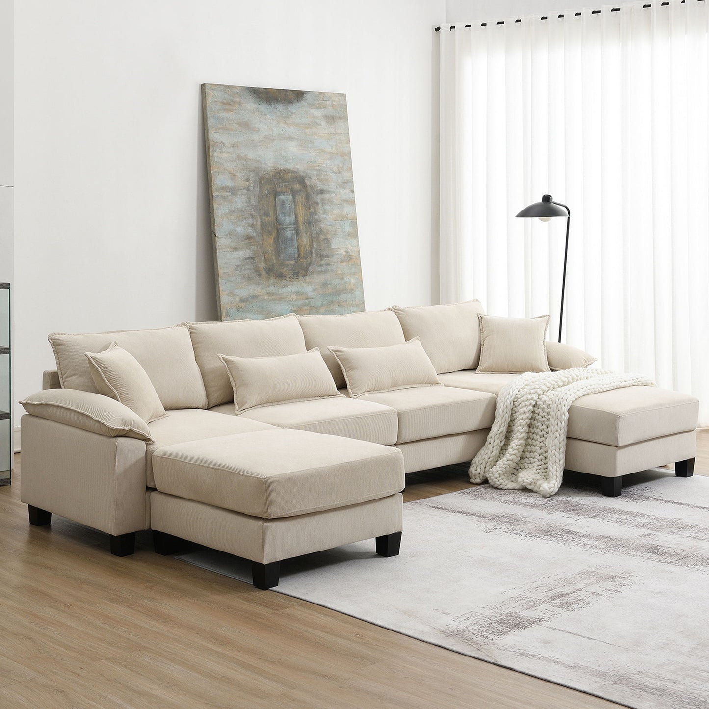Wide Seat Modular Sectional Bed Sleeper Couch Set With Armrest Pillow 6 Seat, Free Combination Sofa With Ottomans Oversized