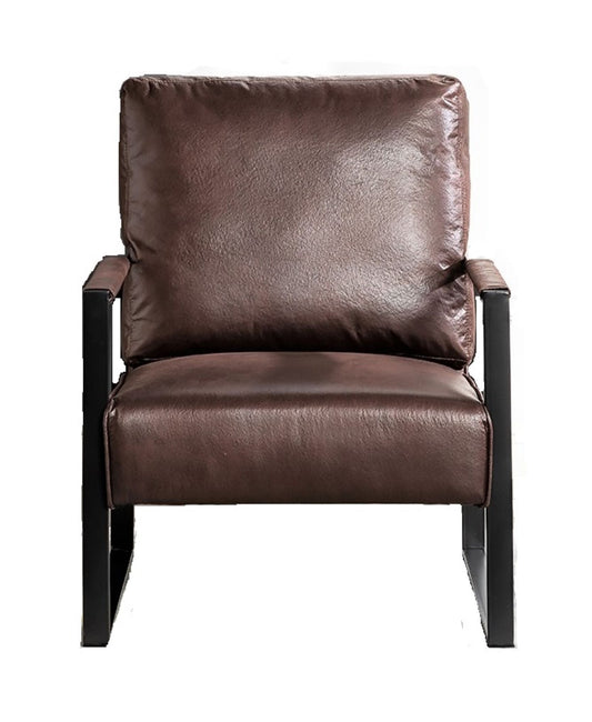 Classic Mid Century Modern Accent Chair With Durable Square Metal Frame, Armchair For Living Room, Bedroom, Home Office Spotted Microfiber Upholstery - Dark Brown