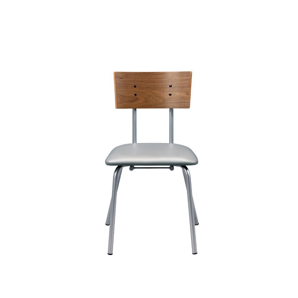 Jurgen - Side Chair (Set of 2) - Gray Synthetic Leather, Oak & Silver