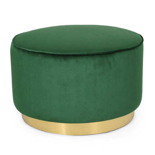 Round Velvet Ottoman, Upholstered Foot Stool For Living Room, Entryway - Emerald