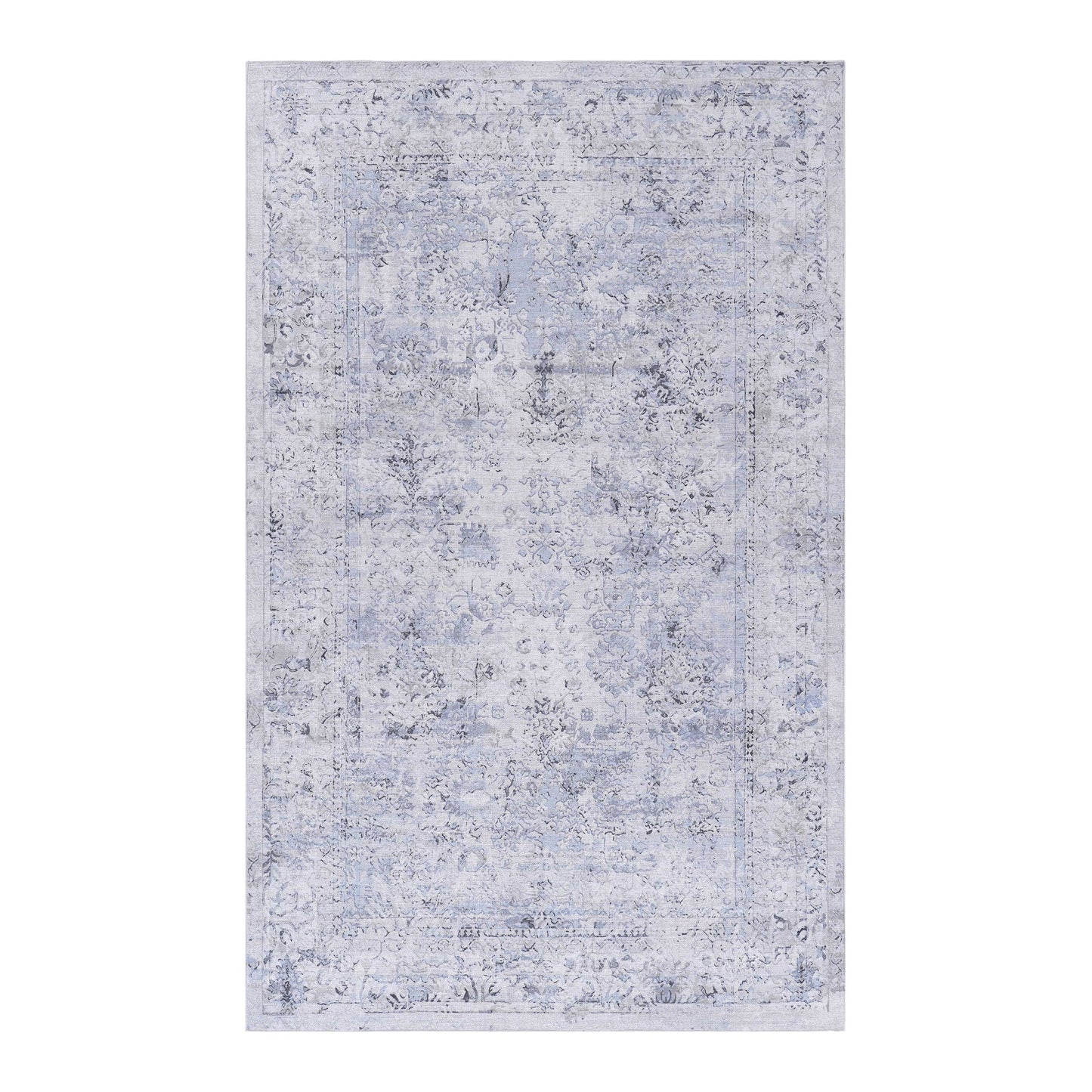 Maval - 6' X 9' Washable Area Rug - Blue / Cream