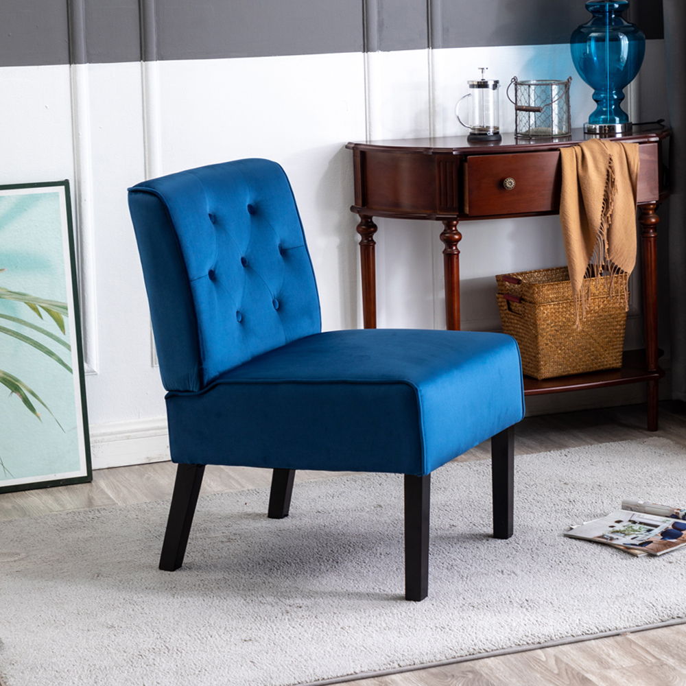 Reese - Living Room Armless Button Tufted Pattern Accent Chair (Set of 2) - Dark Blue