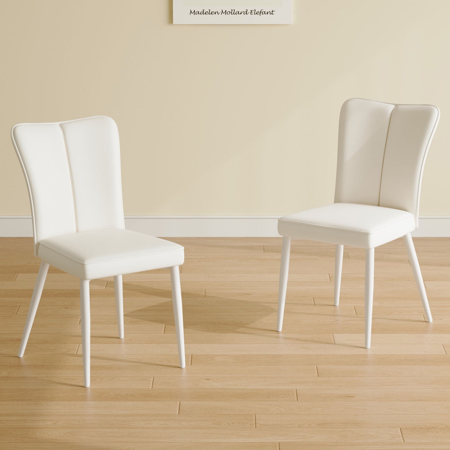 Style Minimalist Dining Chairs With 2 White Sponge Seats And Metal Legs, With 1 Chair Serving Multiple Purposes - Milky White