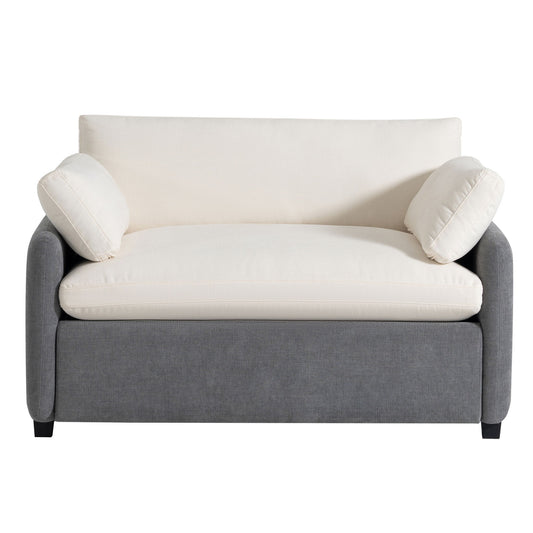 Oversized Single Sofa Chair Wide And Deep Seat, Modern Upholstered Comfy Blocking Couch Lounge With Pillows - Gray / Cream