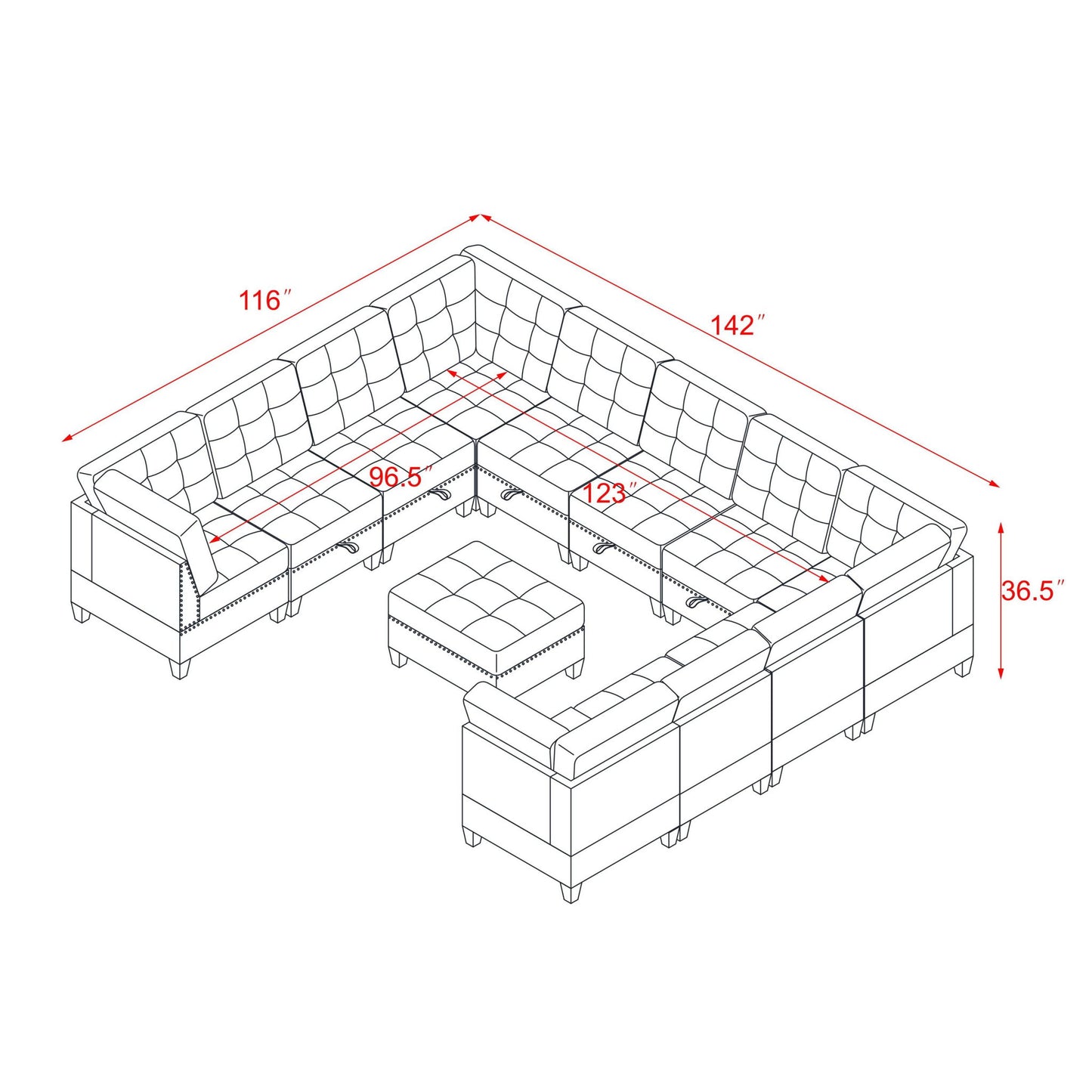 Modular Sectional Sofa With Diy Combination And Storage