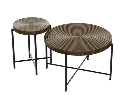 Coffee And End Table Set Waterproof Cover, Distressed Cylindrical Design, Legs Classic Rustic Charm (Set of 2) - Walnut Brown