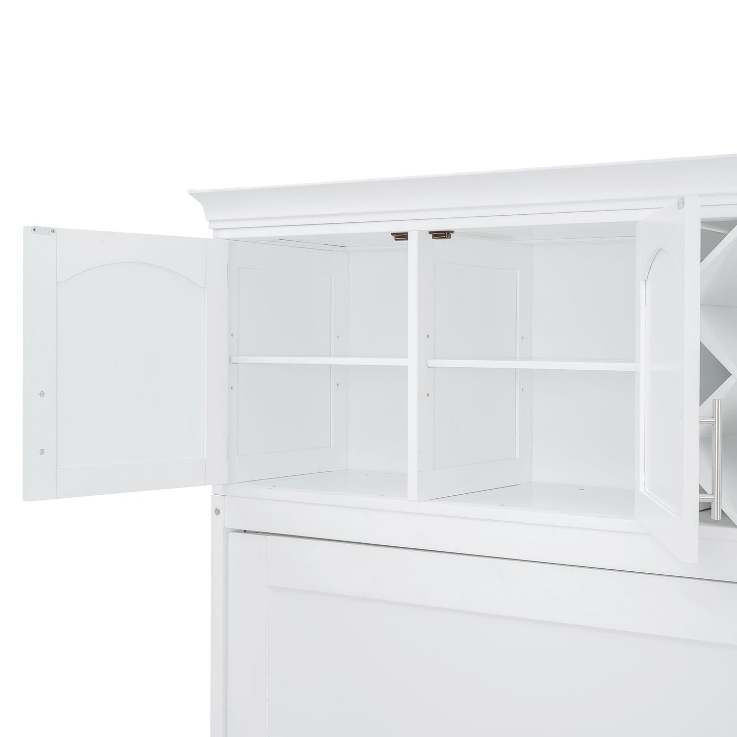Queen Size Murphy Wall Bed With Top Cabinets & Wine Rack - White