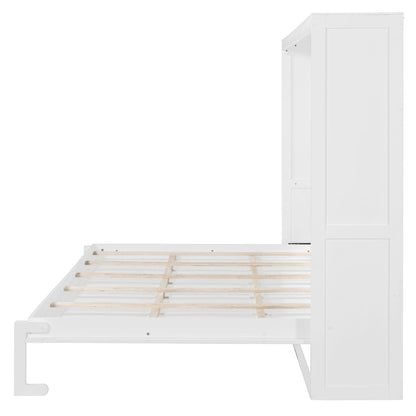 Queen Size Murphy Wall Bed Modern Design With LED Lights - White