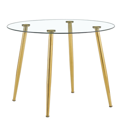 Modern Minimalist Circular Dining Table With Clear Glass Top And Electroplated Metal Legs - Gold / Transparent