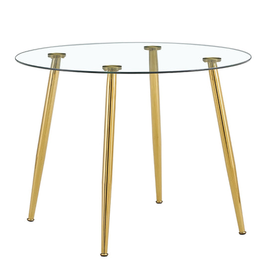 Modern Minimalist Circular Dining Table With Clear Glass Top And Electroplated Metal Legs - Gold / Transparent