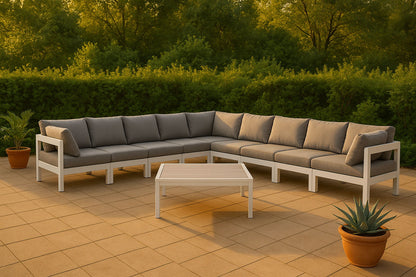 Nizuc - Outdoor Patio 9 Piece Modular Sectional With White Frame