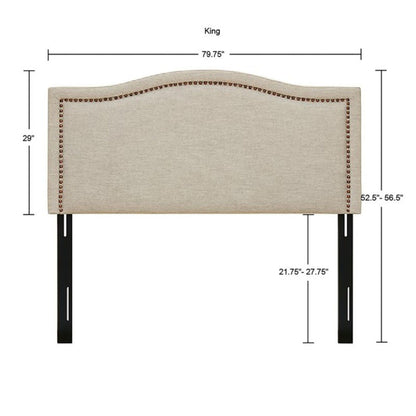 Upholstered Panel Headboard With Copper Nail Heads, Adjustable Height - Natural