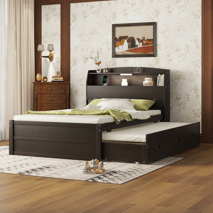LED Platform Bed With Trundle With Storage Headboard With Drawers