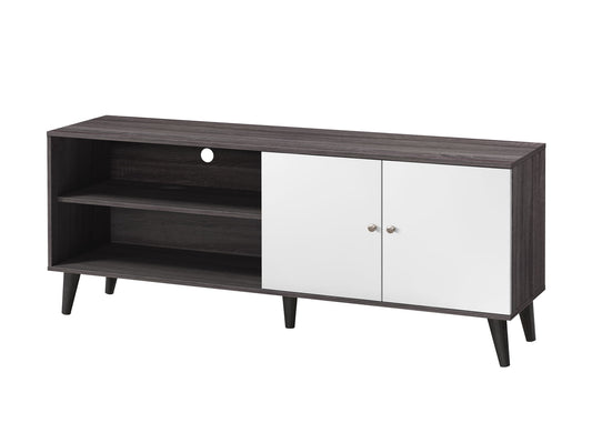 Amidon - TV Stand For Tvs Up To 63", With 2 Storage Shelves & 1 Cabinet, Modern Entertainment Centre For TV In Living Room - Dark Gray / White