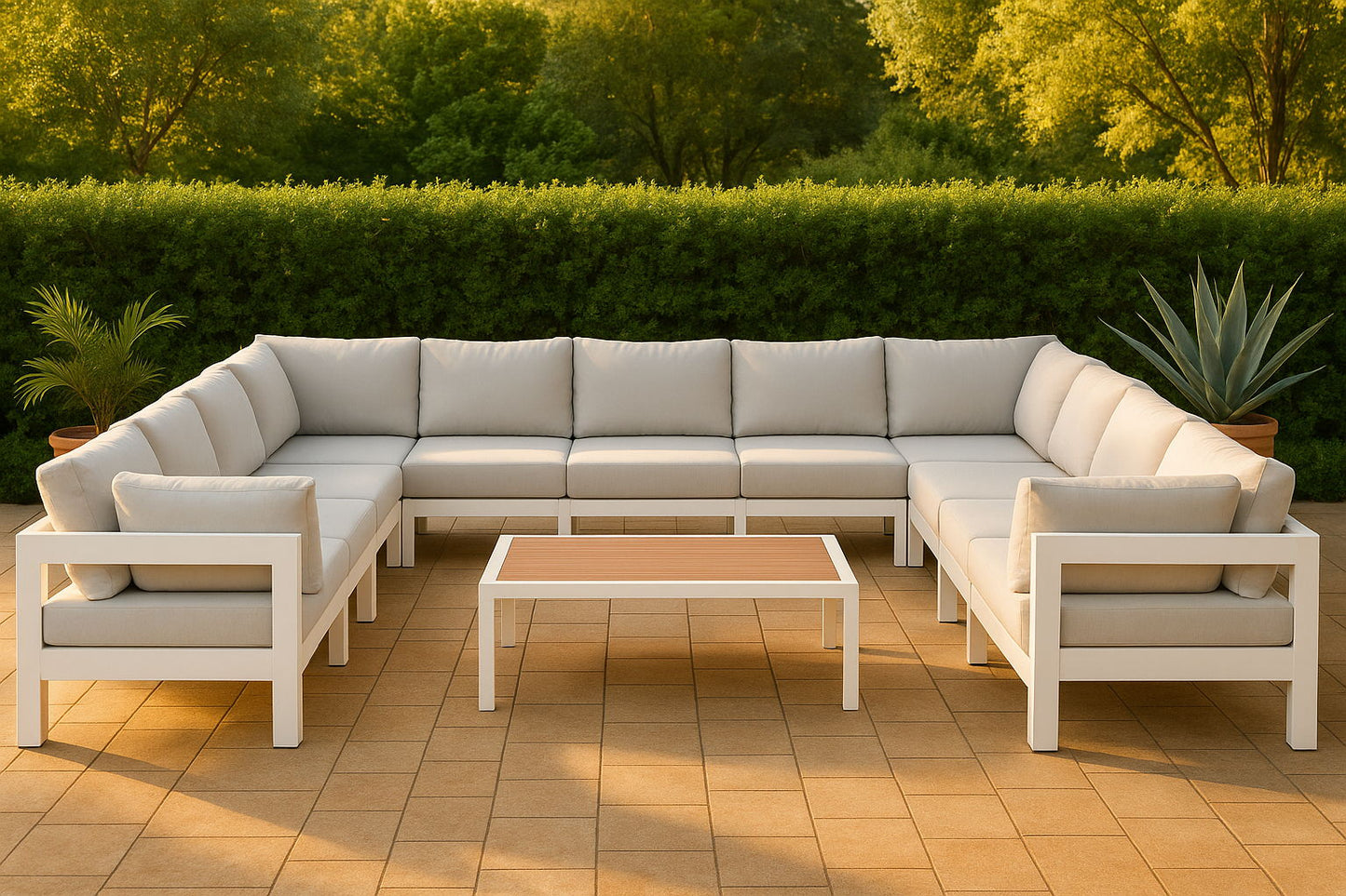 Nizuc - Outdoor Patio 11 Piece Modular Sectional With White Frame