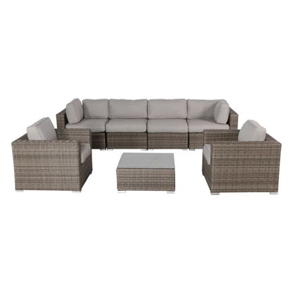 6 Seater Patio Wicker Sofa Set With Coffee Table - Gray Mix