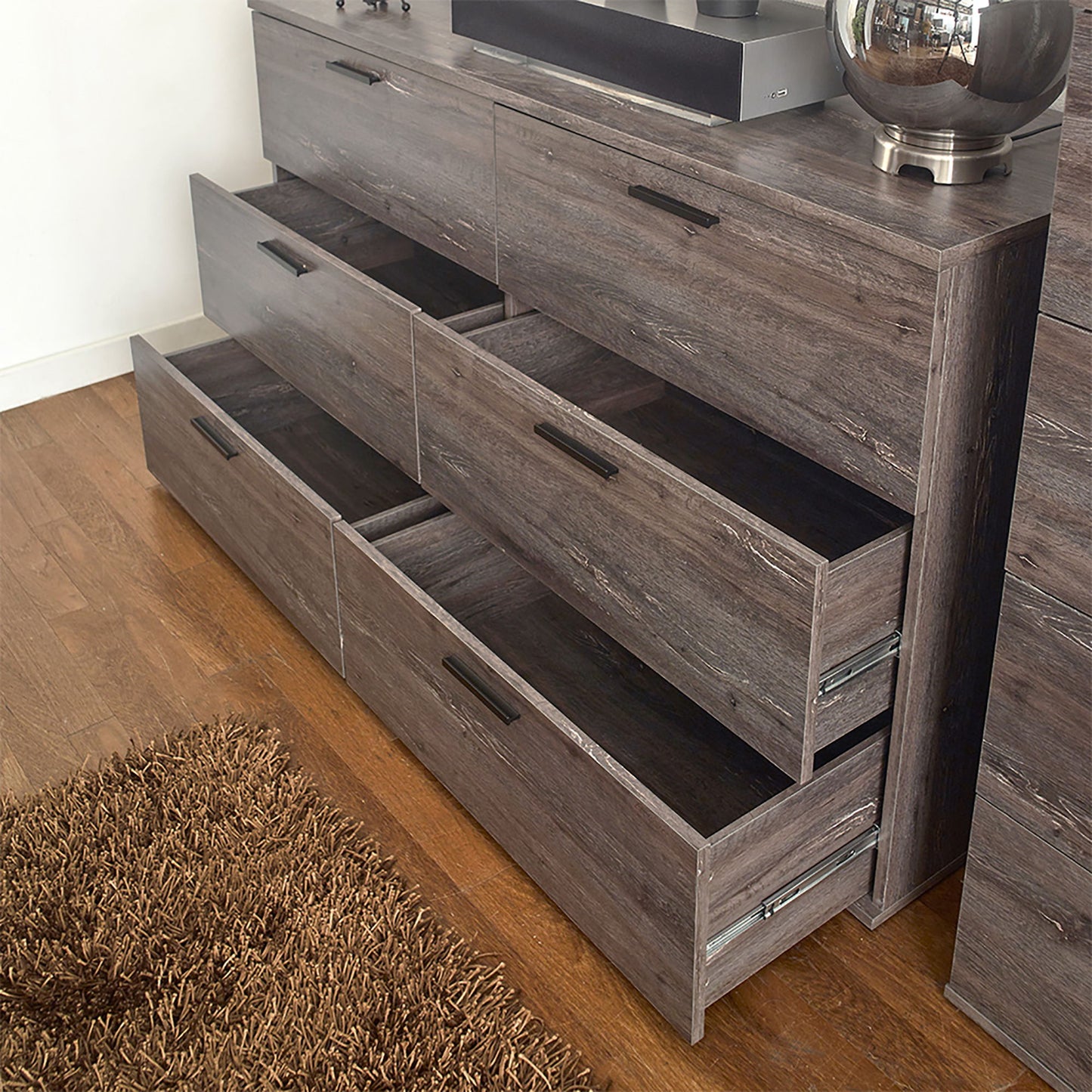 Morgan - Farmhouse 6 Drawer Jumbo Dresser With Construction - Gray