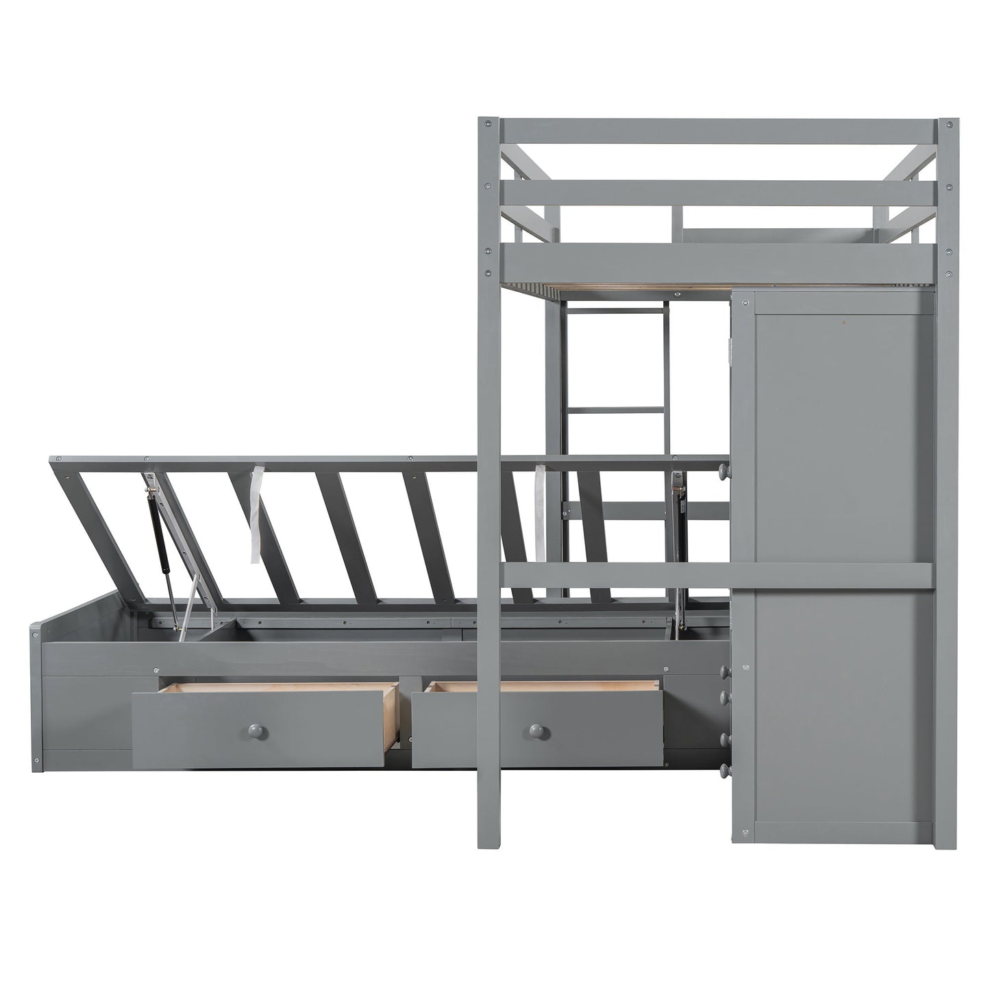 Bunk Bed With Drawers, Wardrobe, Storage Shelves And Hydraulic