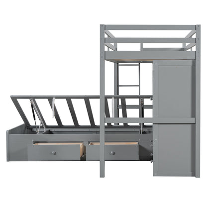 Bunk Bed With Drawers, Wardrobe, Storage Shelves And Hydraulic