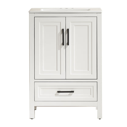 Fully Assembled 24'' Freestanding Single Bathroom Vanity With Ceramic Top - White